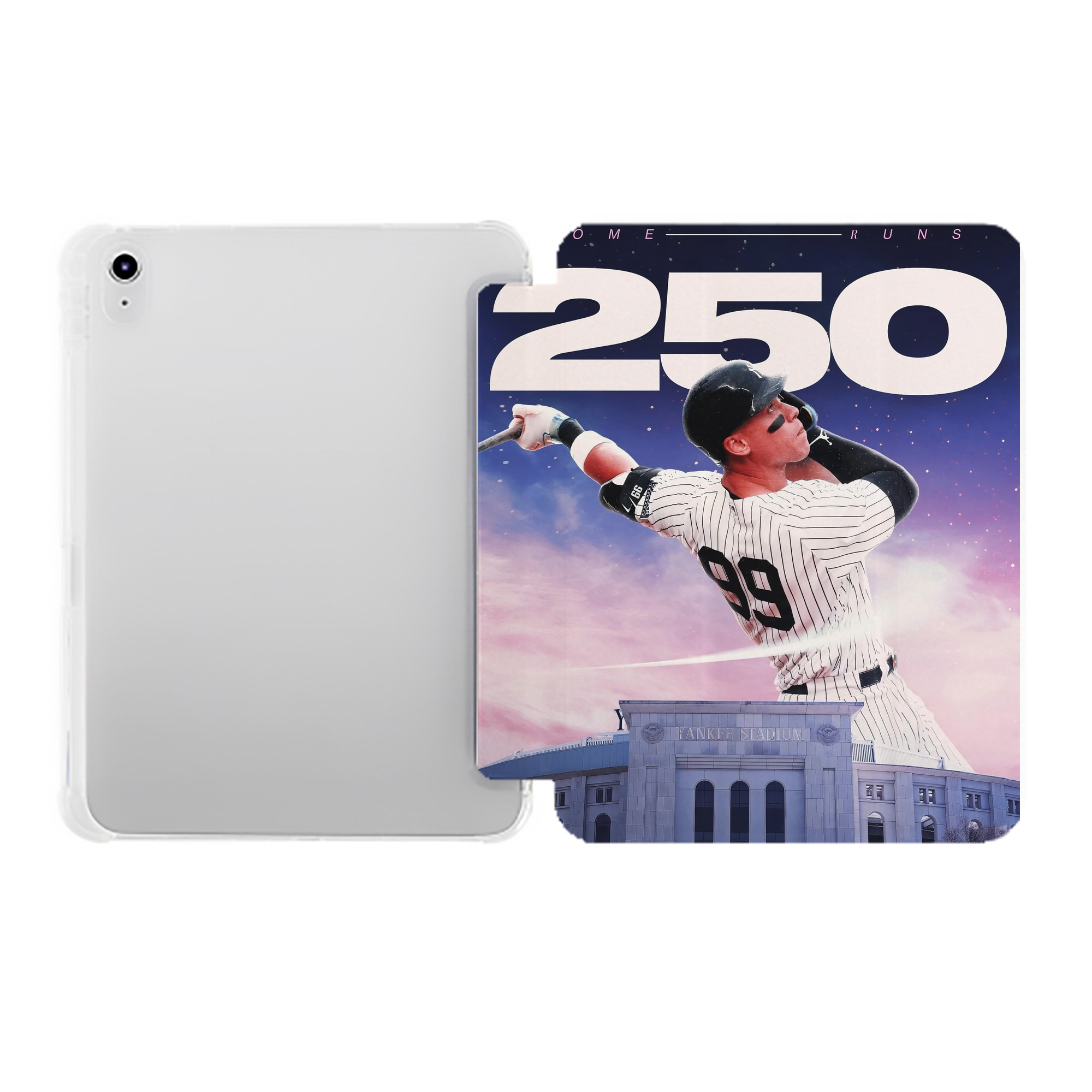 Aaron Judge 250 Home Runs Premium Tri-Fold PU Leather & Silicone IPad Case With Pencil Slot – Fits 9.5,10.5,10.9 – Adjustable Stand, Slim, Protective